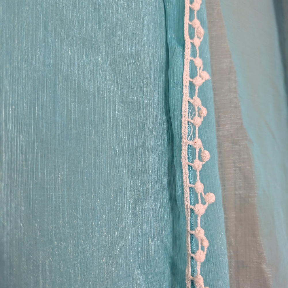Ashro Turquoise Sheer Wrap with Ivory Accents - Picture 4 of 5